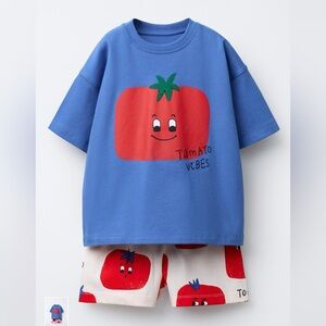 NWT ZARA TOMATO PRINT JOGGING T-SHIRT AND BERMUDA SET 4T